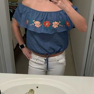 Everly denim floral off the shoulder top